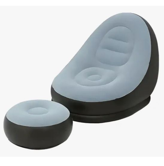 Sofá Tumbona Silla Inflable Reposa Pies Puff X L + Inflador Celeste