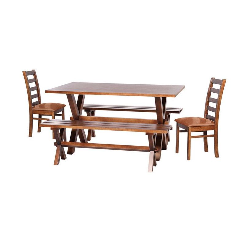 Juego De Comedor Sevilla 2 Sillas Burgos + 2 Bancas Cuero Kentucky Tabaco-0