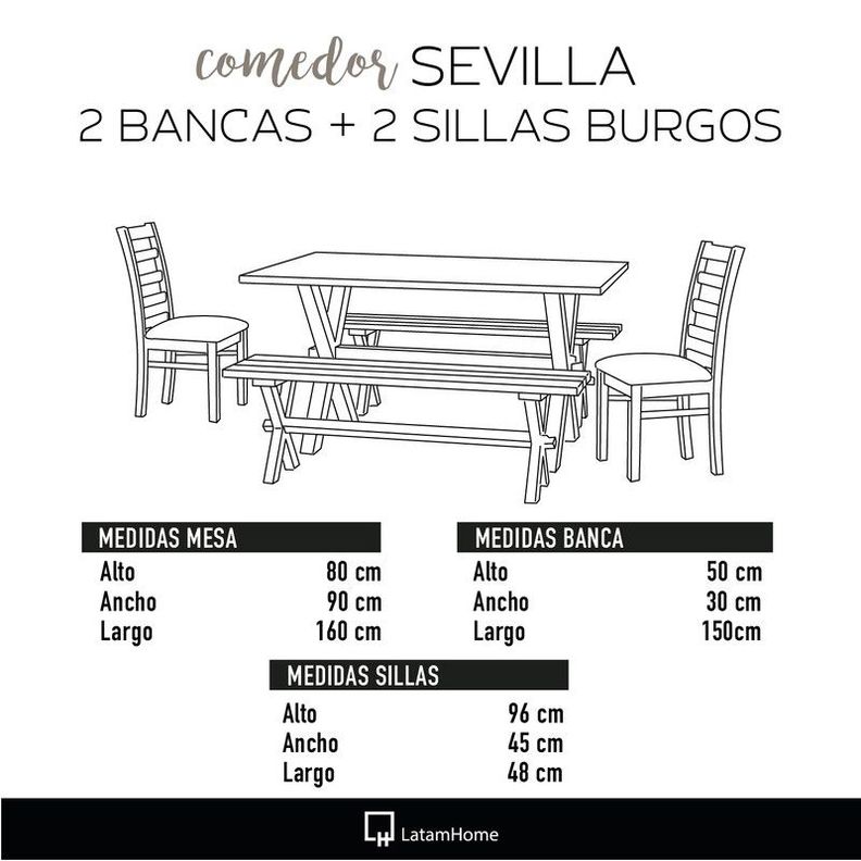 Juego De Comedor Sevilla 2 Sillas Burgos + 2 Bancas Cuero Kentucky Tabaco-2