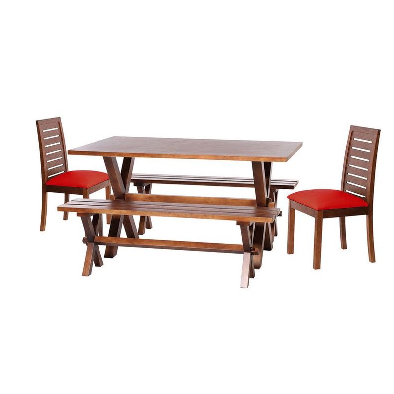 Juego De Comedor Sevilla 2 Sillas  Tenerife + 2 Bancas Pu Rojo-0