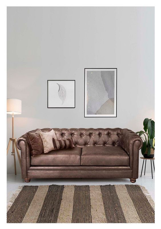 Sofa Florencia 2 Cuerpos Capitone Cuero Colorado Cafe