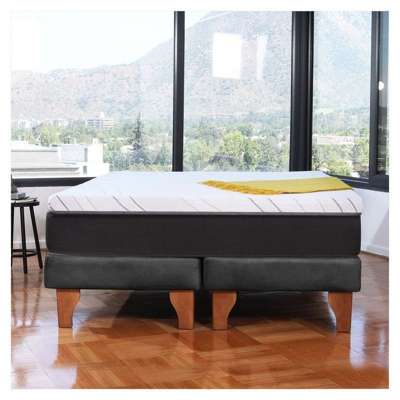 Cama Zen Top Foam Visco Cuero Kentucky Negro 2Pza-0