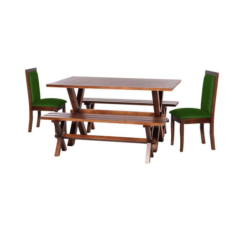 Juego De Comedor Sevilla 2 Sillas Girona + 2 Bancas Tela Velvet Verde-0