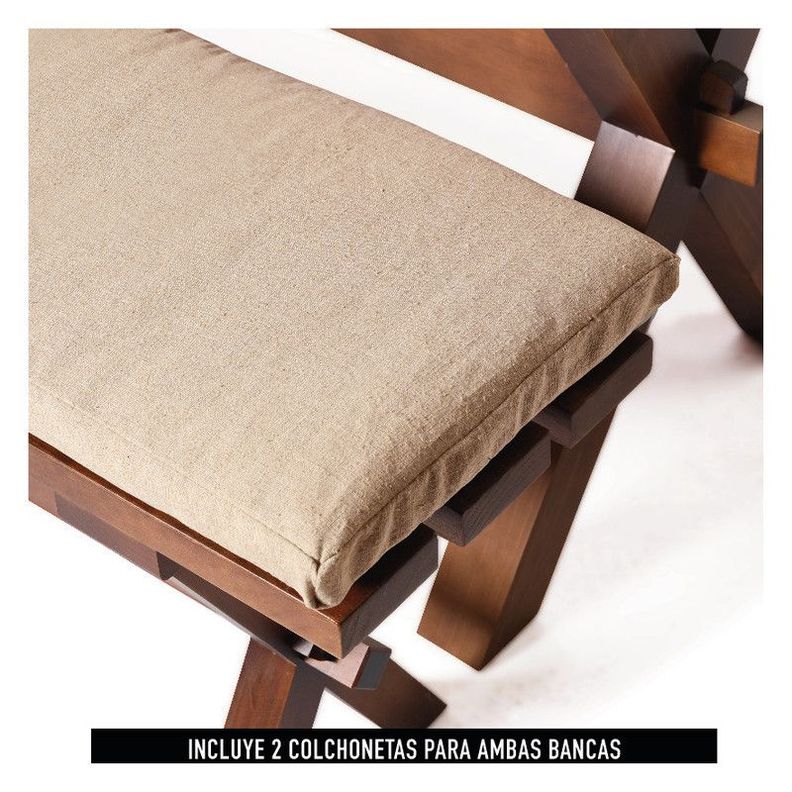 Juego De Comedor Sevilla 2 Sillas Murcia + 2 Bancas Tela Lino Natural-5