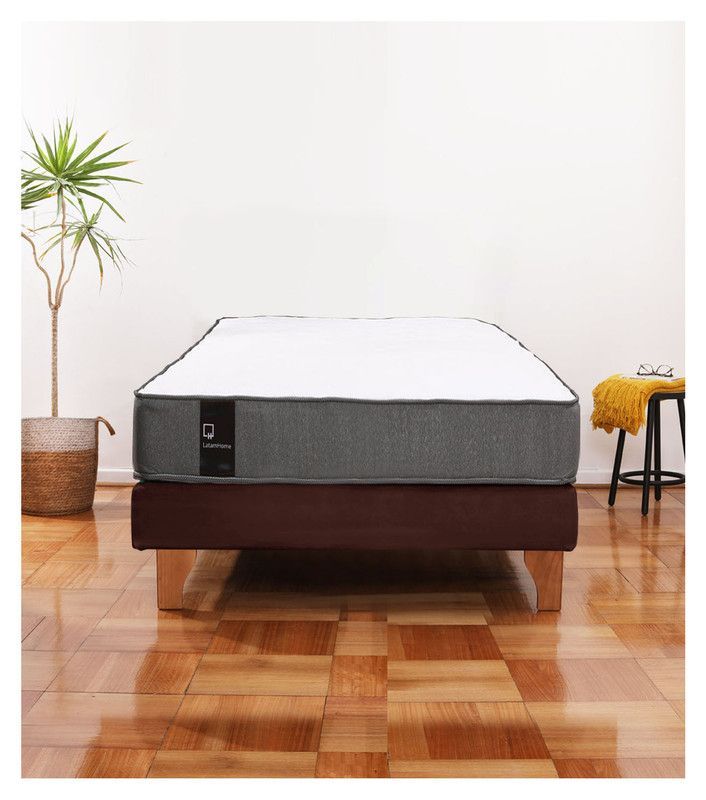 Cama Europea Zen Best 1.5 Plaza Colchon Resortes Base DivididaTela Cafe