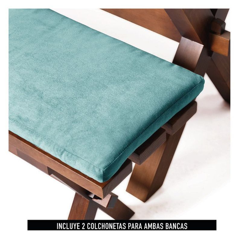 Juego De Comedor Sevilla 2 Sillas Segovia + 2 Bancas Tela Velvet Turquesa-5