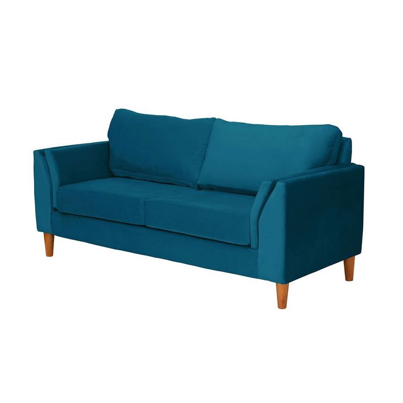 Sofa Milan 2C Con Resortes Pocket Tela Velvet Azul Petroleo-1