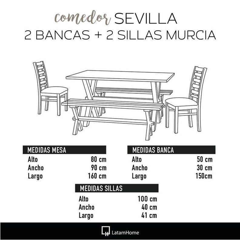 Juego De Comedor Sevilla 2 Sillas Murcia + 2 Bancas Cuero Kentucky Tabaco-2
