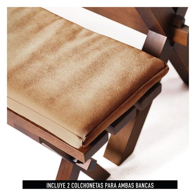 Juego De Comedor Sevilla 2 Sillas Murcia + 2 Bancas Cuero Kentucky Tabaco-5