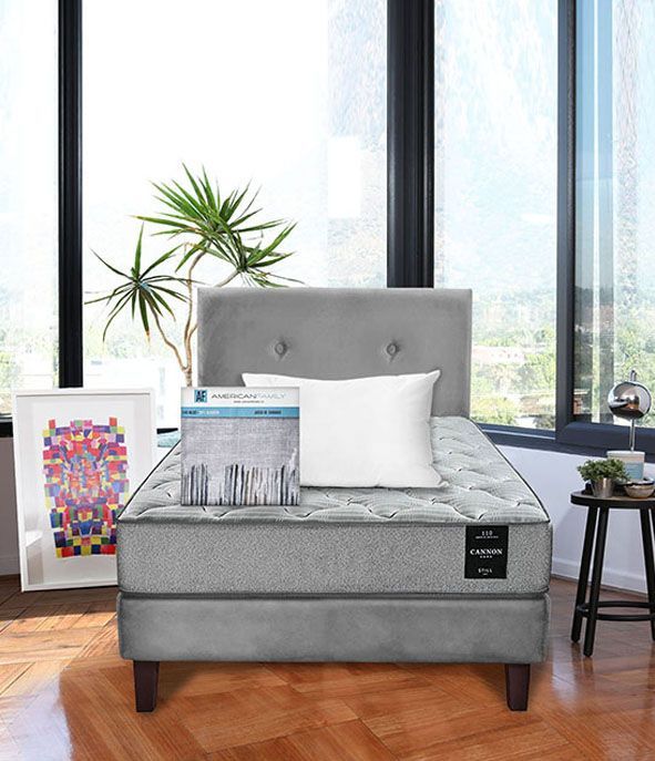 Combo Cama Cannon 1,5 Plaza Textil + Respaldo Tela Gris-0