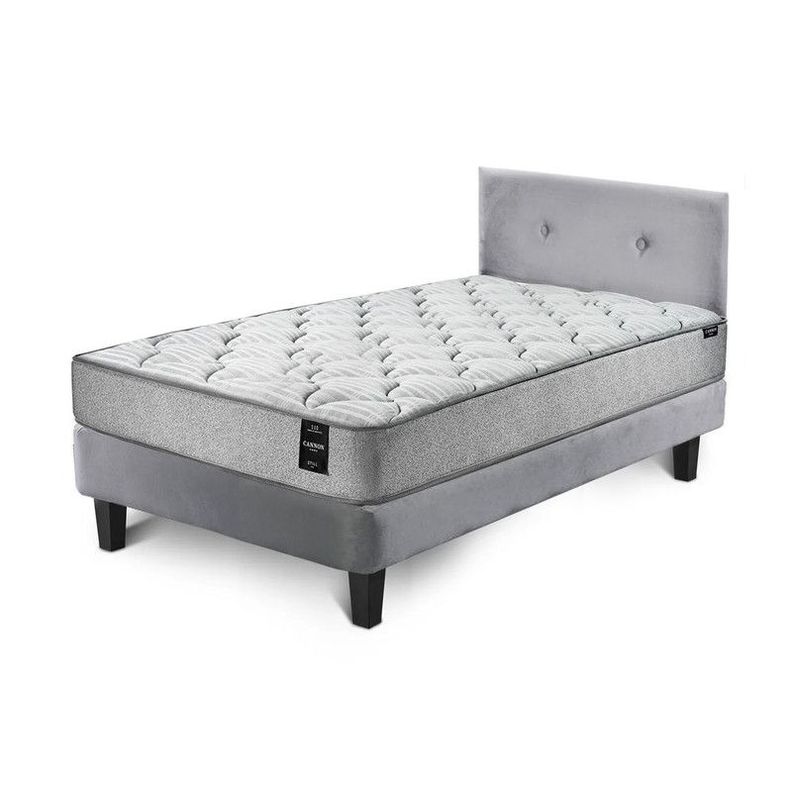 Combo Cama Cannon 1,5 Plaza Textil + Respaldo Tela Gris-1