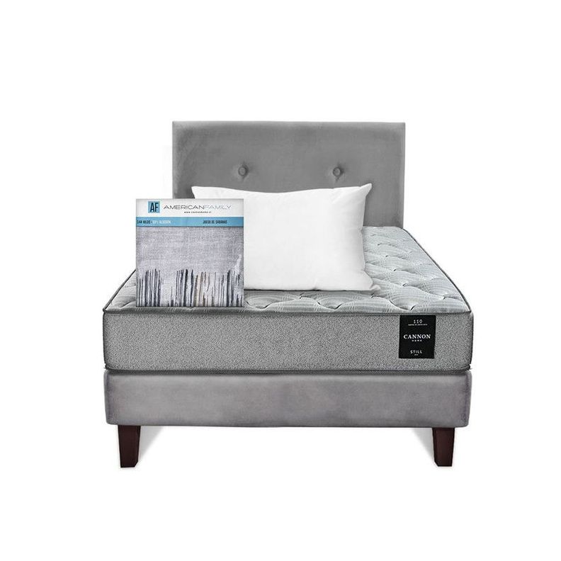 Combo Cama Cannon 1,5 Plaza Textil + Respaldo Tela Gris-8