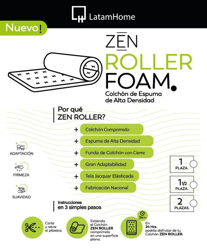 Colchón 2 Plazas Zen Roller Foam Soft 150x200x20 cm-2