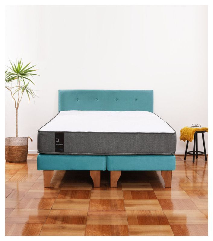 Cama Europea Zen Best Tela Velvet Turquesa 2 Plazas + Respaldo-0