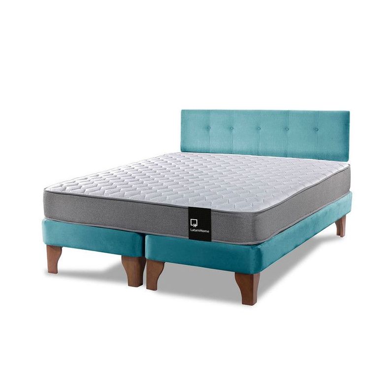 Cama Europea Zen Best Tela Velvet Turquesa 2 Plazas + Respaldo-1