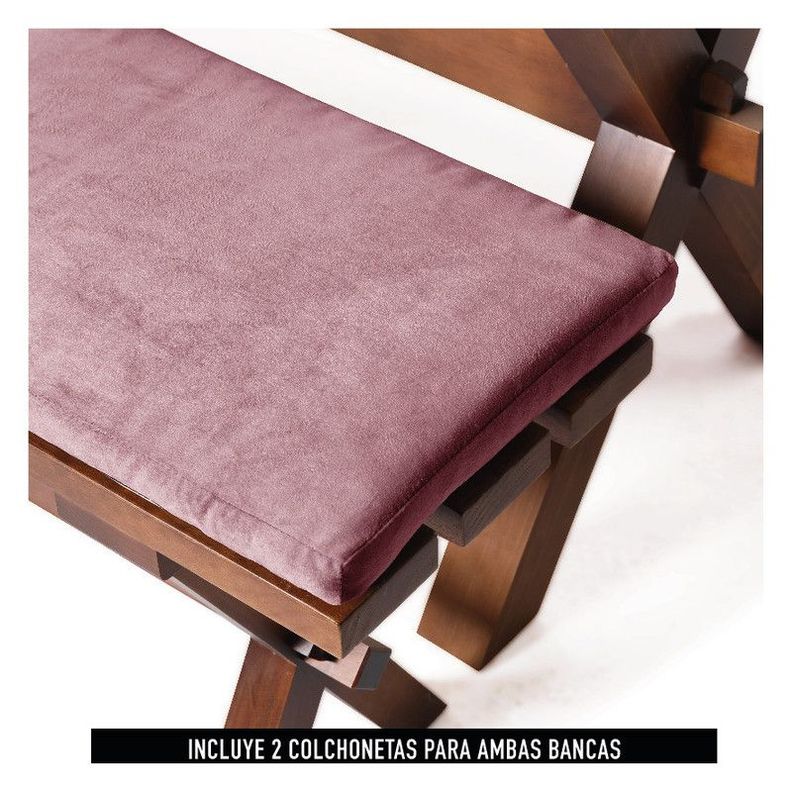 Juego De Comedor Sevilla 2 Sillas Girona + 2 Bancas Tela Velvet Palo Rosa-5