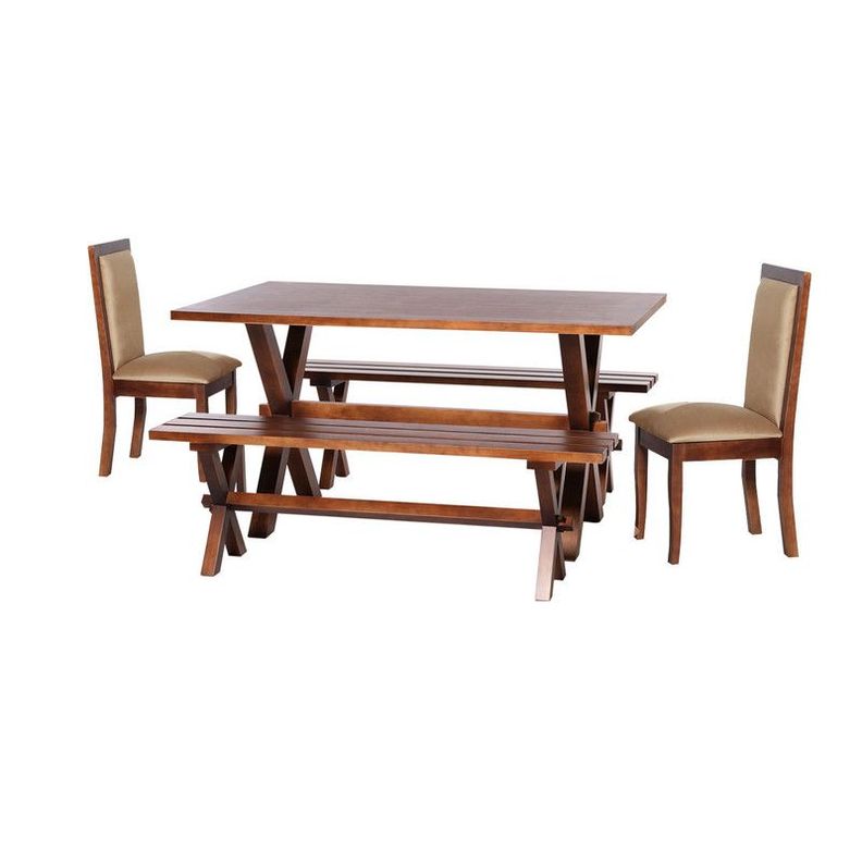 Juego De Comedor Sevilla 2 Sillas Girona + 2 Bancas Tela Velvet Beige-0