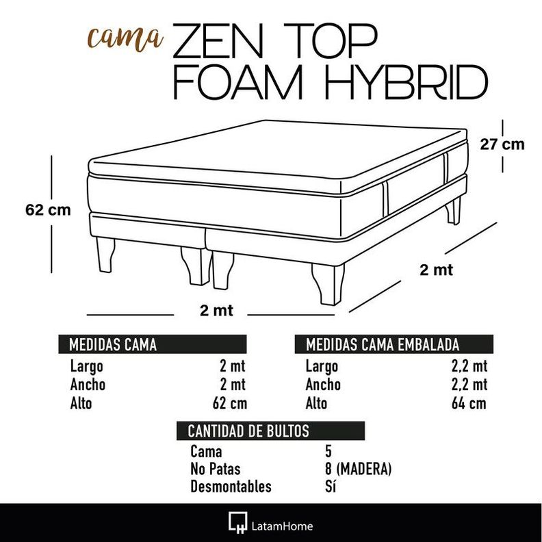 CAMA ZEN TOP FOAM HYBRID TELA NEGRO SUPER KING-3
