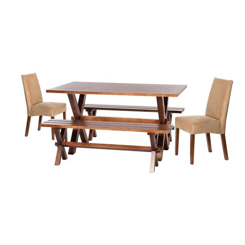 Juego De Comedor Sevilla 2 Sillas Cadiz + 2 Bancas Tela Velvet Beige-0