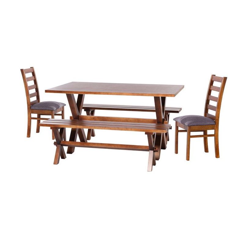 Juego De Comedor Sevilla 2 Sillas Burgos + 2 Bancas Tela Lino Gris Oscuro-0