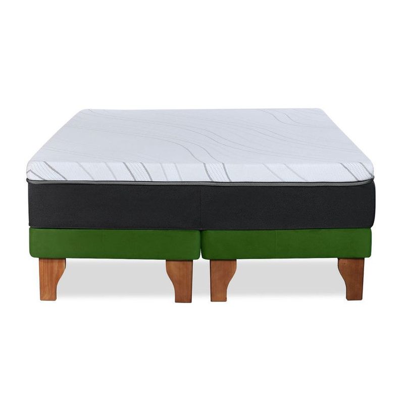 CAMA ZEN TOP SPRING  VISCO TELA VELVET VERDE 2PZA-1
