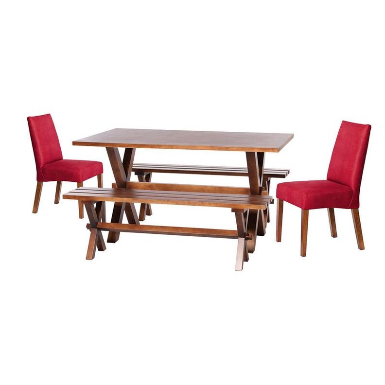 Juego De Comedor Sevilla 2 Sillas Cadiz + 2 Bancas Cuero Kentucky Rojo-0