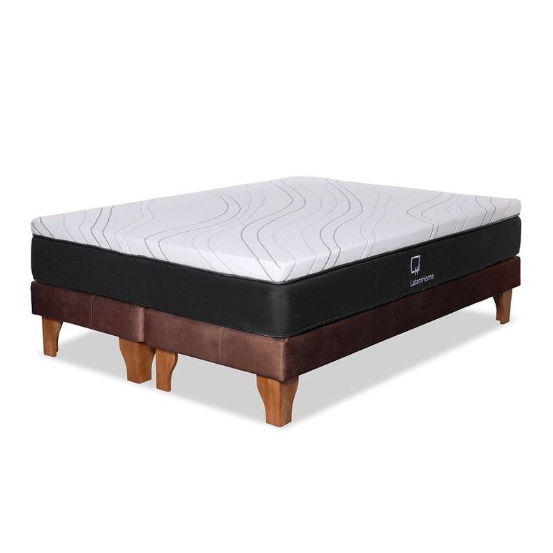 Cama Zen Top Foam Visco Cuero Kentucky Café Moro 2Pza-1