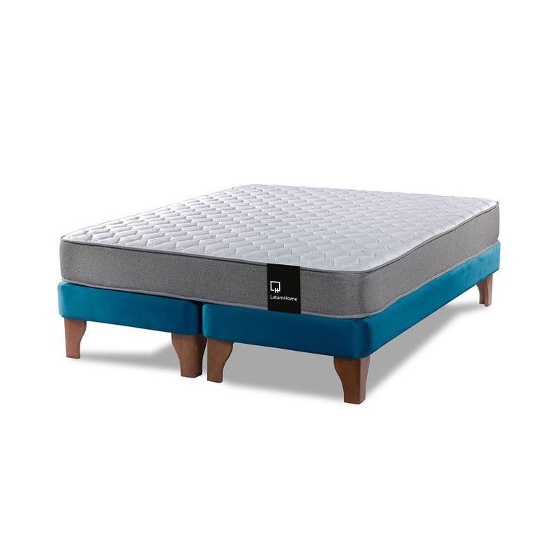 Cama Europea Zen Best Tela Velvet Azul 2 Plazas-1