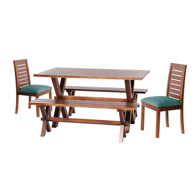 Juego De Comedor Sevilla 2 Sillas  Tenerife + 2 Bancas Tela Velvet Turquesa-0