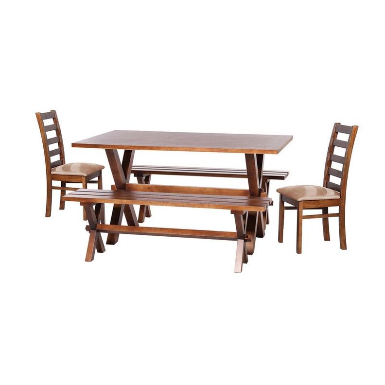 Juego De Comedor Sevilla 2 Sillas Burgos + 2 Bancas Cuero Kentucky Beige-0