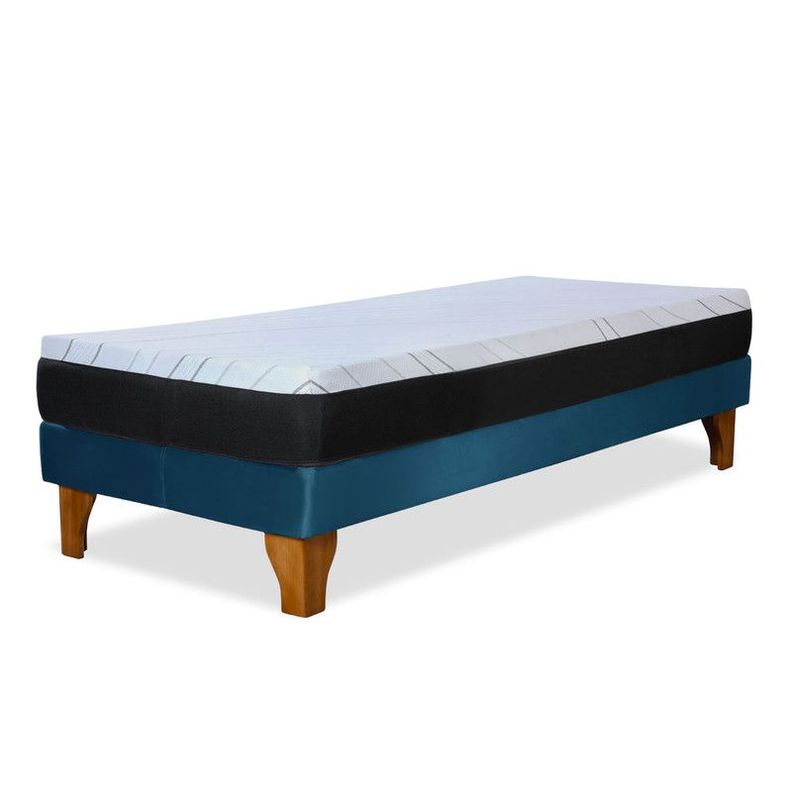 Cama Europea Zen Pro 1.5 Pza Tela Velvet Azul Petroleo-3