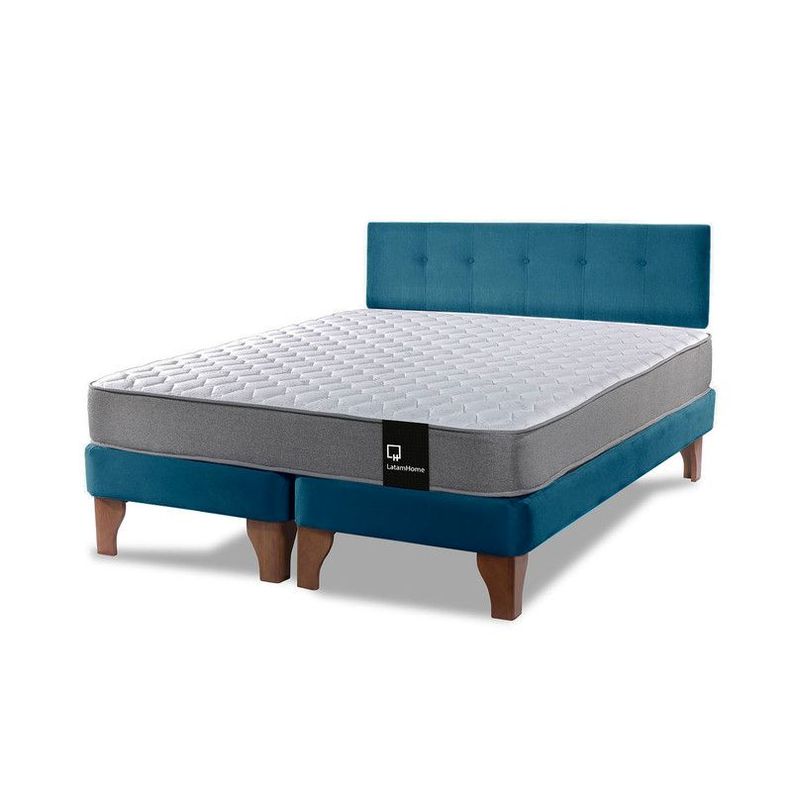 Cama Europea Zen Best Tela Velvet Azul 2 Plazas + Respaldo-1