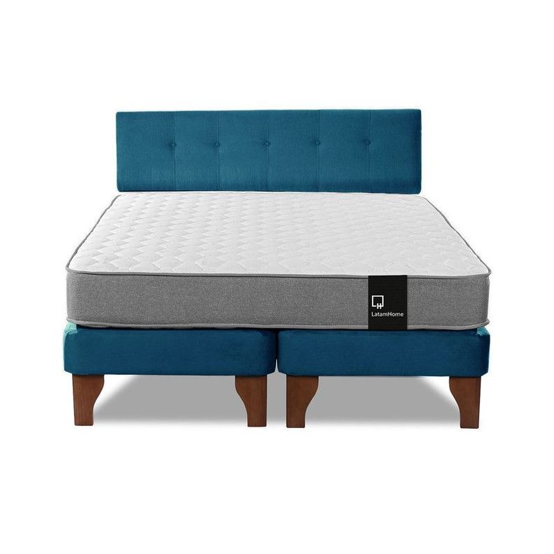 Cama Europea Zen Best Tela Velvet Azul 2 Plazas + Respaldo-4