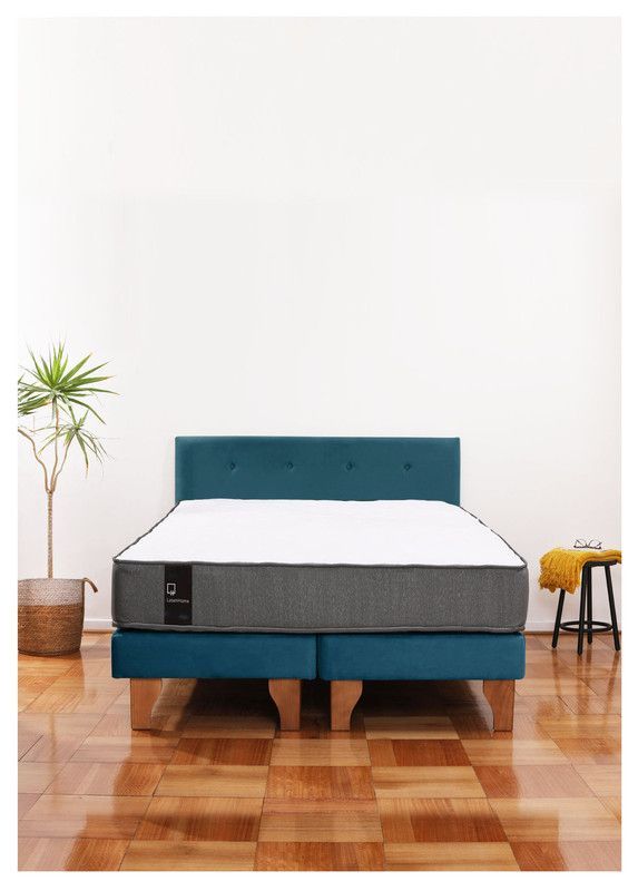 Cama Europea Zen Best Tela Velvet Azul 2 Plazas + Respaldo-0