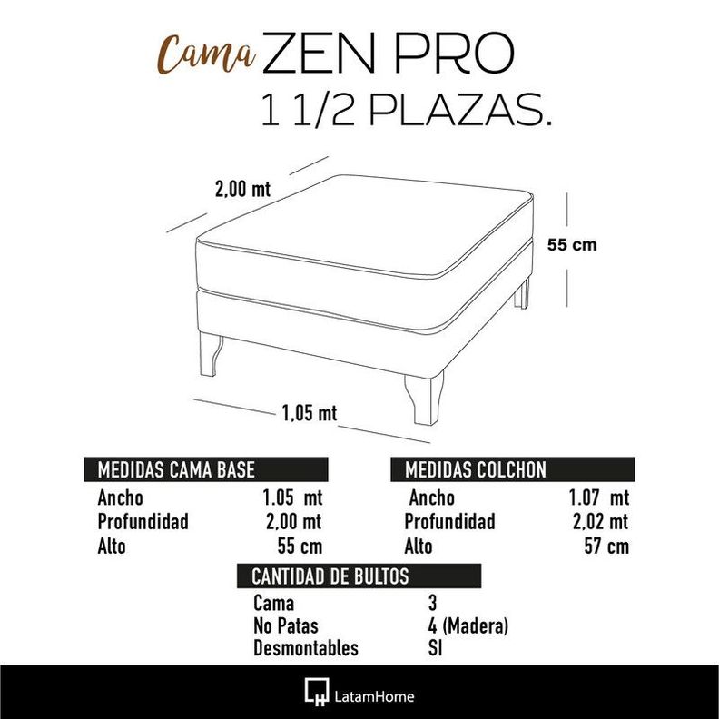 Cama Europea Zen Pro 1.5 Pza Tela Velvet Gris-4
