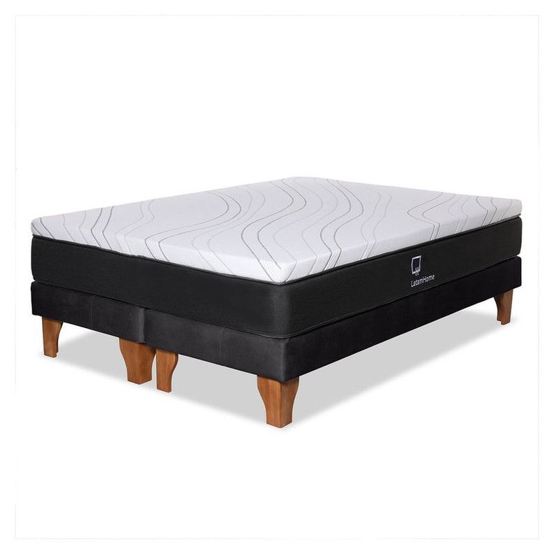 Cama Zen Top Spring  Visco Cuero Kentucky Negro 2Pza-1