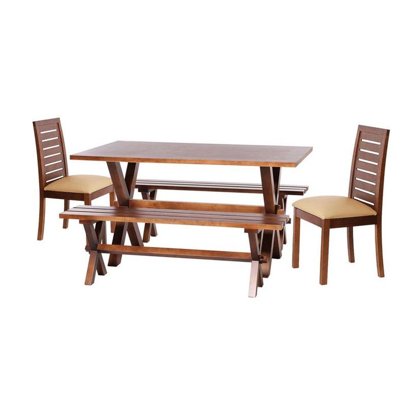 Juego De Comedor Sevilla 2 Sillas  Tenerife + 2 Bancas Pu Beige-0