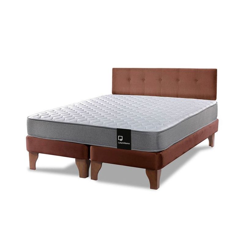 Cama Europea Zen Best Tela Velvet Chocolate 2 Plazas + Respaldo-1