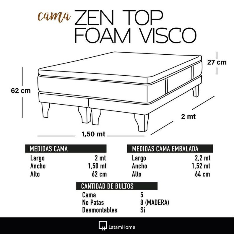 CAMA ZEN TOP FOAM VISCO TELA BEIGE 2PZA-3