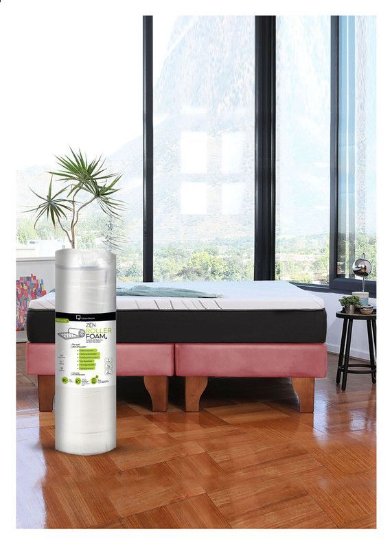 Cama Europea Zen Roller Colchon Comprimido 2 Plazas Tela Palo Rosa-0