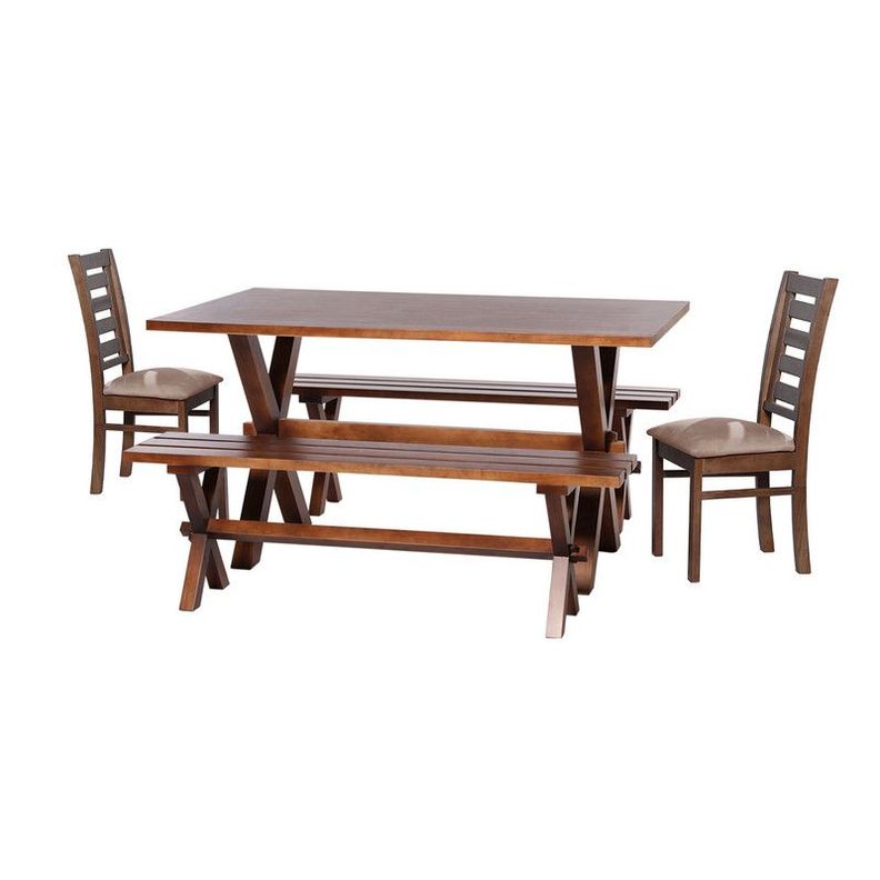 Juego De Comedor Sevilla 2 Sillas Murcia + 2 Bancas Tela Velvet Beige-0