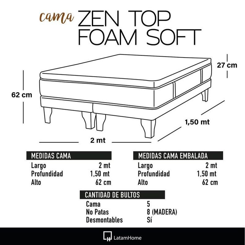 Cama Zen Top Foam Soft Tela Velvet Gris 2Pza-4