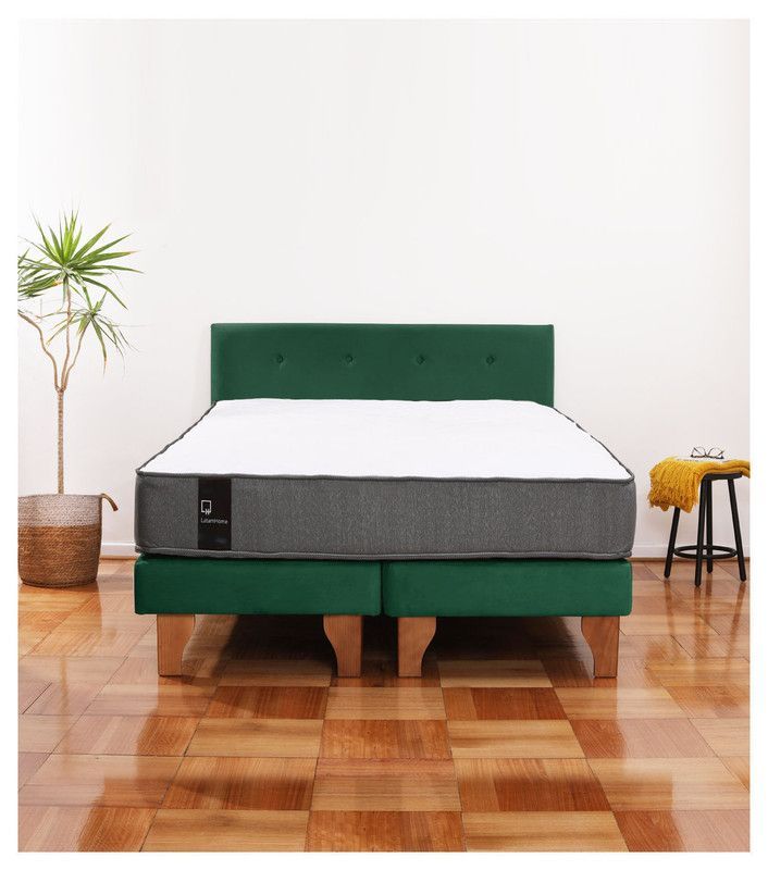 Cama Europea Zen Best Tela Velvet Verde 2 Plazas + Respaldo-0