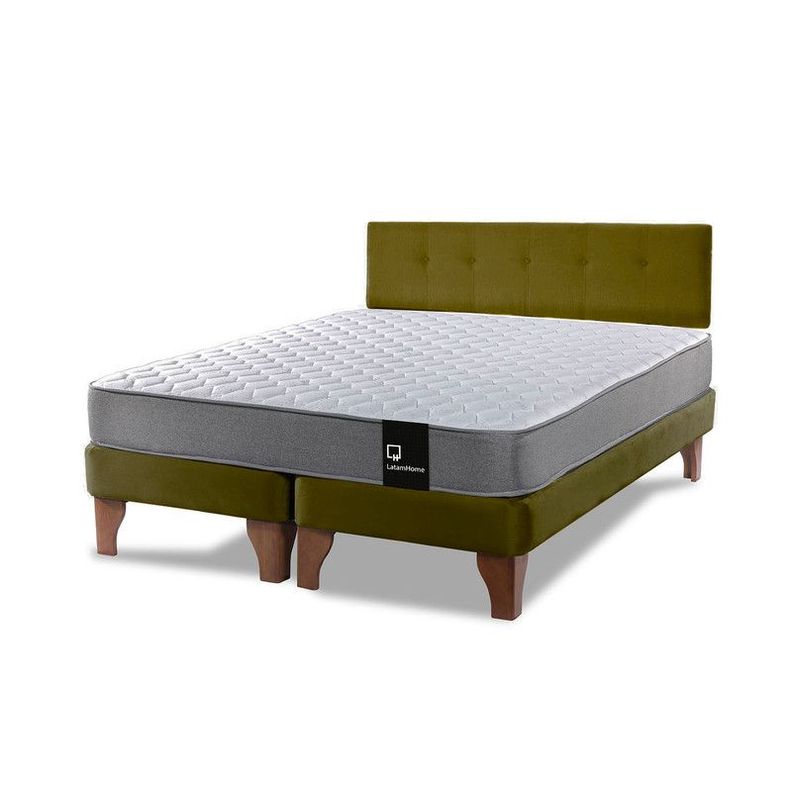 Cama Europea Zen Best Tela Velvet Verde 2 Plazas + Respaldo-1