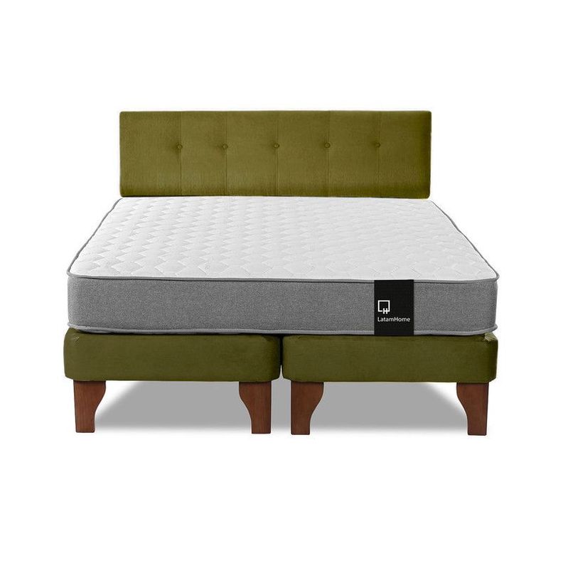 Cama Europea Zen Best Tela Velvet Verde 2 Plazas + Respaldo-4