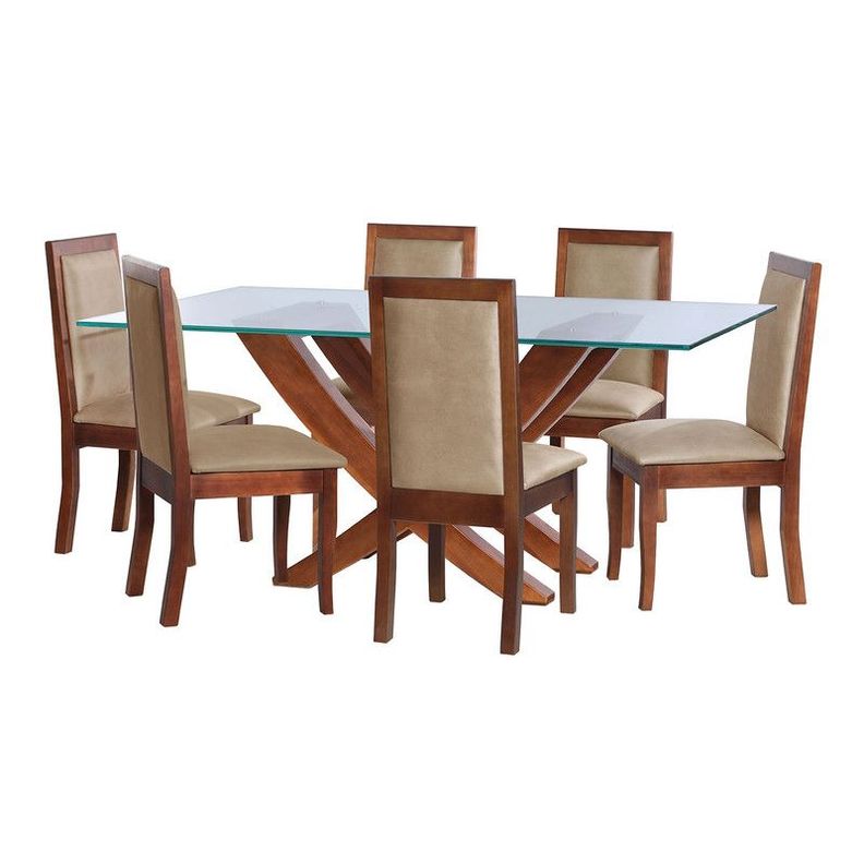 Juego De Comedor Alicante 6 Sillas Girona Cuero Kentucky  Beige-0