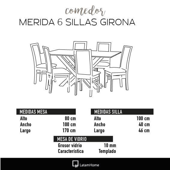 Juego De Comedor Merida 6 Sillas Girona Cuero Kentucky Rojo-4