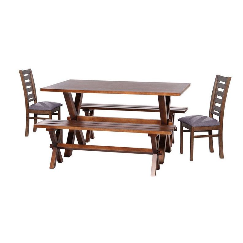 Juego De Comedor Sevilla 2 Sillas Murcia + 2 Bancas Tela Lino Gris Oscuro-0
