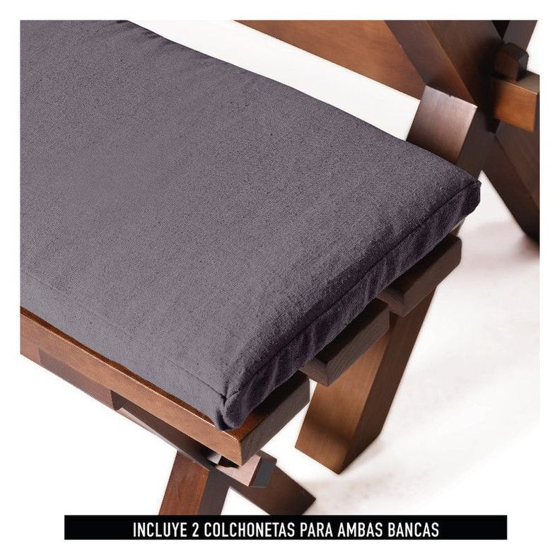 Juego De Comedor Sevilla 2 Sillas Murcia + 2 Bancas Tela Lino Gris Oscuro-5
