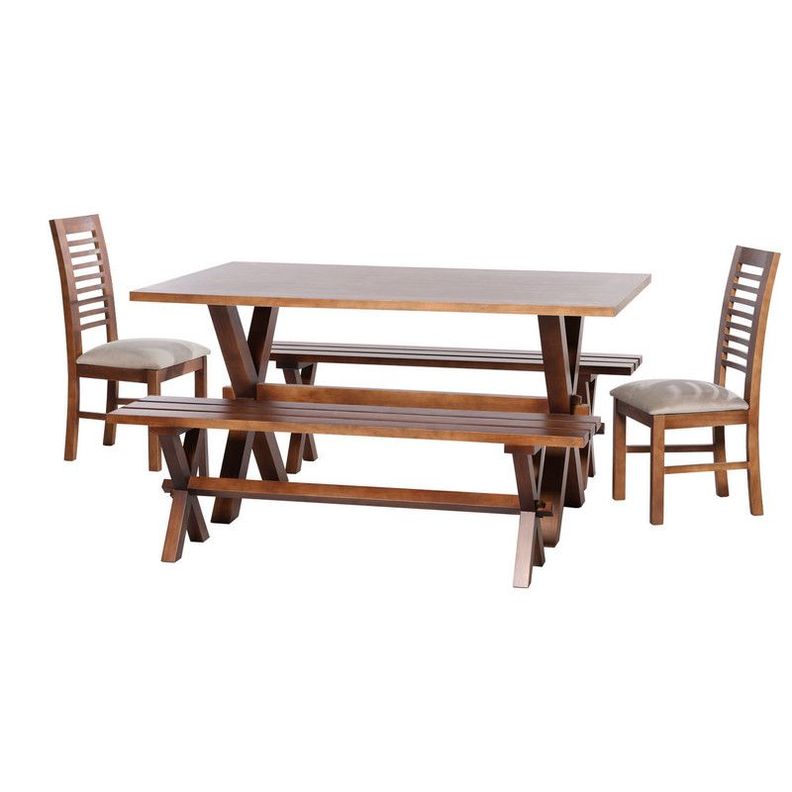 Juego De Comedor Sevilla 2 Sillas Salamanca + 2 Bancas Tela Velvet Beige-0